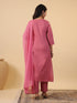 Pink Cotton Blend Yoke Embroidery Straight Kurta Set