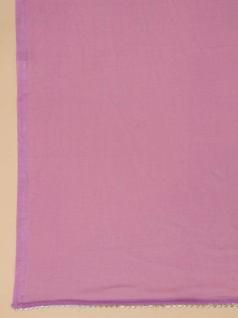 Lavender Cotton Blend Yoke Embroidered Straight Kurta Set