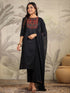 Black Cotton Blend Yoke Embroidered Straight Kurta Set