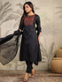 Black Cotton Blend Yoke Embroidered Straight Kurta Set