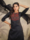 Black Cotton Blend Yoke Embroidered Straight Kurta Set