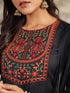 Black Cotton Blend Yoke Embroidered Straight Kurta Set