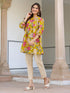Mustard Pure Cotton Floral Printed A-line Tunic