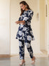 Navy Blue Pure Cotton Floral Printed A-line Co-ord Set