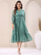 Sage Green Dobby Chiffon Self Design Fit & Flare Dress
