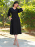 Black Rayon Solid A-line Dress