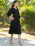 Black Rayon Solid A-line Dress