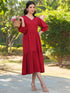 Red Rayon Solid Tiered Dress