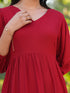 Red Rayon Solid Tiered Dress