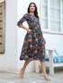 Navy Blue Pure Cotton Floral Printed A-line Dress