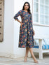 Navy Blue Pure Cotton Floral Printed A-line Dress