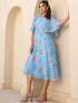 Blue Georgette Floral Printed A-line Dress