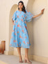 Blue Georgette Floral Printed A-line Dress