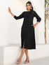 Black Rayon Solid Button Down A-line Dress