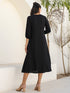 Black Rayon Solid Button Down A-line Dress