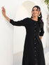 Black Rayon Solid Button Down A-line Dress