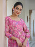 Pink Georgette Floral Printed Tiered Dress