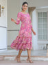 Pink Georgette Floral Printed Tiered Dress