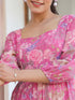 Pink Georgette Floral Printed Tiered Dress