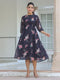 Black Georgette Floral Printed A-line Dress