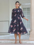 Black Georgette Floral Printed A-line Dress