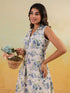 Janasya Women's Off White Cotton Floral Printed A-line Dress