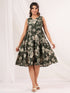 Janasya Women's Olive Green Cotton Floral Printed Tiered Dress