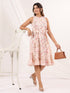 Janasya Women's Peach Pure Cotton Floral Printed A-line Dress