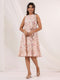 Janasya Women's Peach Pure Cotton Floral Printed A-line Dress