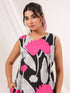 Janasya Women's Black Pure Cotton Floral Printed Handkerchief Dress