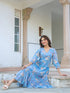 Blue Georgette Floral Printed A-line Dress