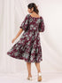 Janasya Women's Wine Pure Cotton Floral Printed Tiered Dress