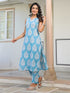 Sky Blue Pure Cotton Ethnic Motifs Printed Straight Kurta Pant Set