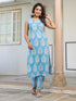 Sky Blue Pure Cotton Ethnic Motifs Printed Straight Kurta Pant Set