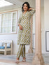Olive Pure Cotton Floral Printed Straight Kurta Pant Set