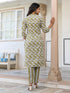 Olive Pure Cotton Floral Printed Straight Kurta Pant Set
