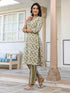 Olive Pure Cotton Floral Printed Straight Kurta Pant Set