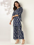 Navy Blue Pure Cotton Ikkat Printed Straight Co-ord Set