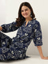 Navy Blue Pure Cotton Ikkat Printed Straight Co-ord Set
