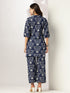 Navy Blue Pure Cotton Ikkat Printed Straight Co-ord Set