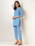 Janasya Women's Light Blue Linen Cotton Solid A-line Co-ord Set