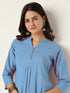 Janasya Women's Light Blue Linen Cotton Solid A-line Co-ord Set