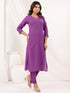 Janasya Women's Purple Cotton Solid Straight Kurta Pant Set
