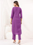 Janasya Women's Purple Cotton Solid Straight Kurta Pant Set