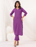 Janasya Women's Purple Cotton Solid Straight Kurta Pant Set