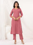 Janasya Women's Pink Cotton Solid Straight Kurta Pant Set