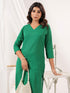 Janasya Women's Green Cotton Solid Straight Kurta Pant Set