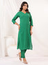 Janasya Women's Green Cotton Solid Straight Kurta Pant Set