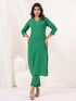 Janasya Women's Green Cotton Solid Straight Kurta Pant Set