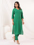 Janasya Women's Green Cotton Solid Straight Kurta Pant Set